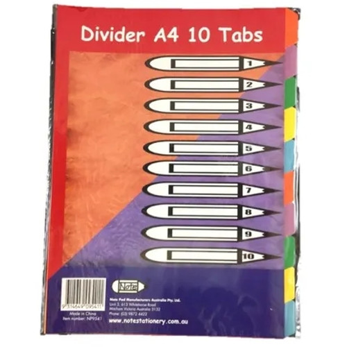 A3 10 TAB COLOURED BOARD DIVIDERS