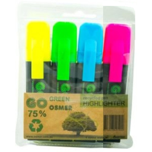 OSMER ( OH929W ) RECYCLED HIGHLIGHTERS WALLET OF 4 VCOP COLOURS - Yellow, Pink, Green and Blue