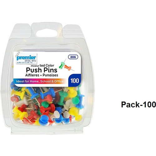 PREMIER BAZIC ASSORTED COLOURS PUSH PINS PK100 AR0344