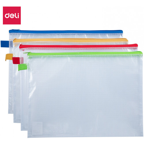 Deli Mesh Pouch A4 Pencil Case Assorted ZIP Colours (Each) 330mm x 235mm