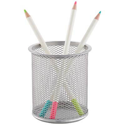ITALPLAST Wire Mesh Pen / Pencil Holder - Silver, Each