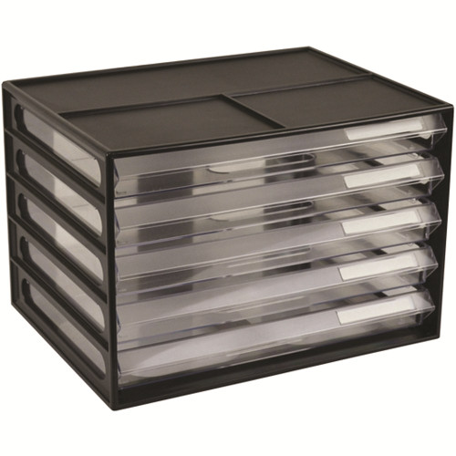ITALPLAST A4 Document Cabinet 5 Drawer (Landscape) greenR - Recycled Black, Each