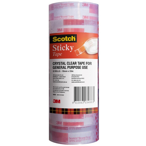SCOTCH 502 STICKY TAPE 18MM X 33M PACK 8 (Tower Pack)