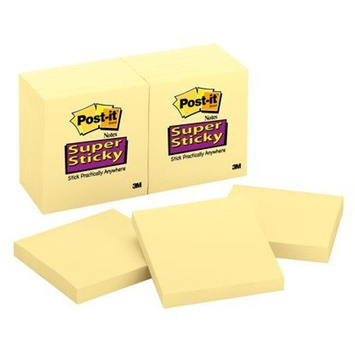 POST-IT 654-12SSCY SUPER STICKY NOTES 76 X 76MM YELLOW PACK 12