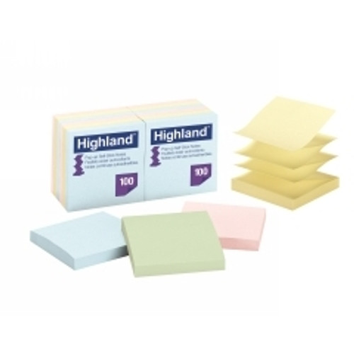 HIGHLAND 6549-PUA POP-UP NOTES 76 X 76MM PASTEL PACK 12