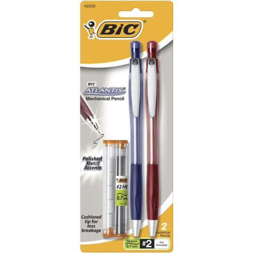 BIC ATLANTIS MECHANICAL PENCIL 0.7mm Navy & Maroon Pack of 2