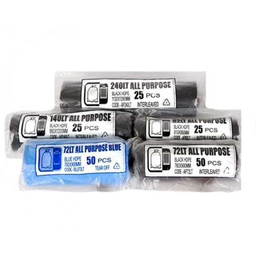 Premium Black 140 Litre Bin Liner 1250mm X 900mm Made From LDPE Carton of 200 (10140LTP / PR140LT)