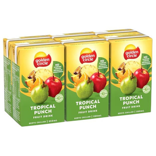 GOLDEN CIRCLE TROPICAL PUNCH FRUIT DRINK Pack of 6 x 250ml Juice Boxes