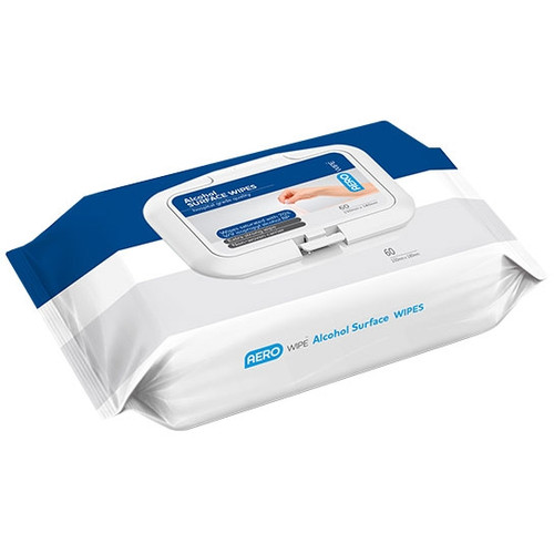 AeroWipe 75% Isopropyl Alcohol Surface Wipes 150mm x 180mm, Pack of 60