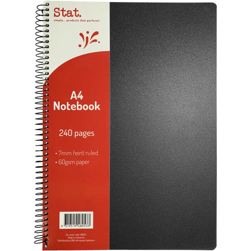 STAT NOTEBOOK A4 7MM RULED 60Gsm Black Pp Cover 240 Pages