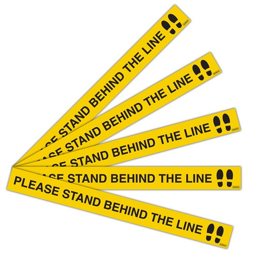 Hard Floor and Carpet Adhesive Strips Anti-Slip Please Stand Behind the Line 225mm x 300mm (Pack of 5)