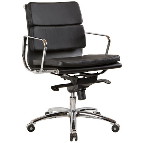 FLEX1L BLACK LEATHER CHAIR LOW BACK with Fixed Arms