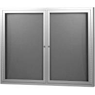 BE NOTICED LOCKABLE SILVER 2 DOOR NOTICE CASE GREY FELT LINED 1220MM X 915MM