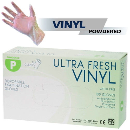 Vinyl Powdered Clear Gloves Latex Free Medium Bx100 (PPV-M)