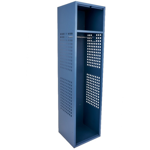 Stadium Locker BASIC Blue Steel Powder Coated Locker 1800H x 450W x 450D Open front, personal top shelf, stainless steel hanging rail and 2x coat hooks.
 *** Custom Made - ETA 7-8 weeks from time of order ***