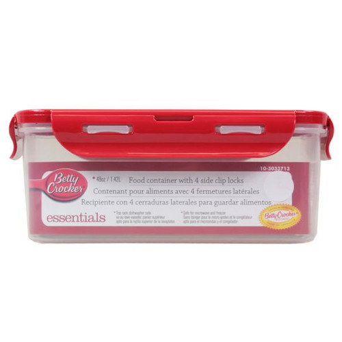 Food Storage Container - Rectangular 1.42 Litre (With 4 Sided Clip Lock Lid) Microwave / Dishwasher & Freezer Safe (Betty Crocker)