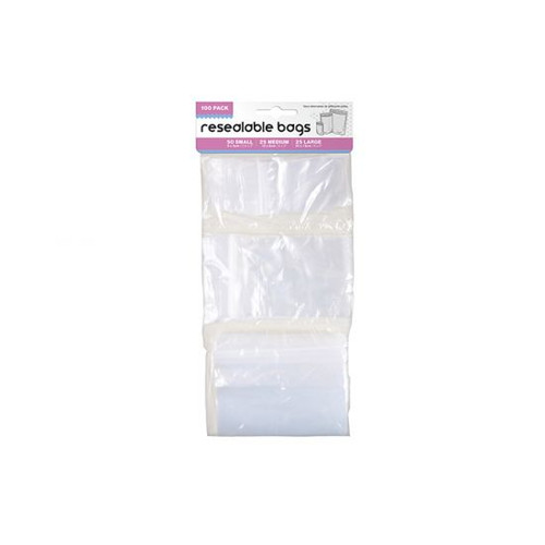 Bags Re-Sealable Mixed Size Pack of 100: 25(20x13cm) 25(13x8cm) 50(9x5cm) BC0070