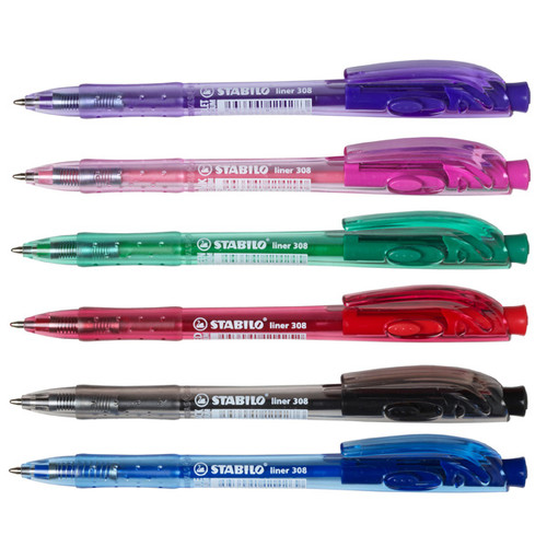 STABILO 308 LINER RETRACTABLE BALLPOINT PEN MEDIUM GREEN BOX 10