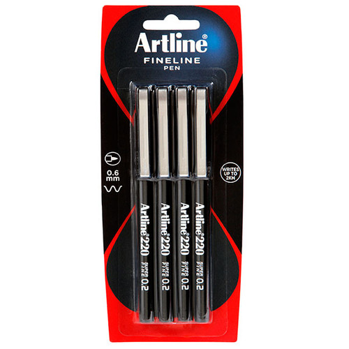 ARTLINE 200 FINELINER PEN 0.4MM BLACK 4PK HS (Pack of 4)