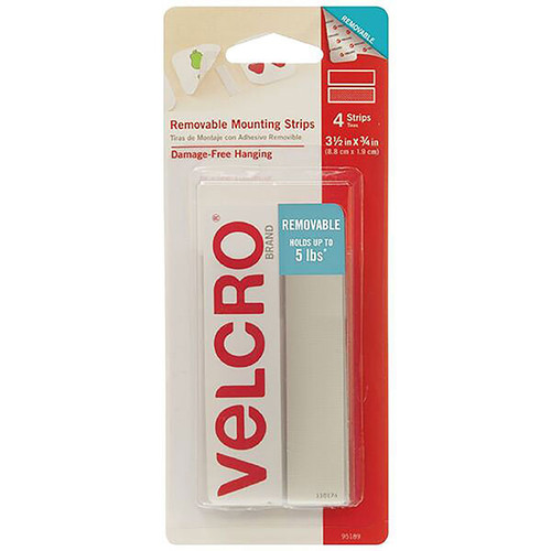 Velcro Removable Strips 4.4 x 1.9cm White, Pack of 4