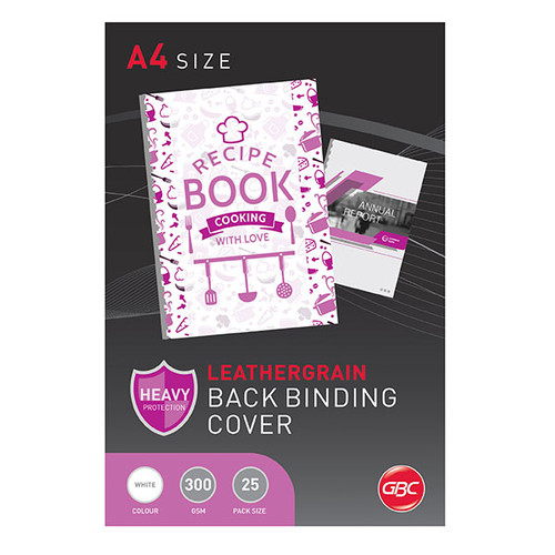 GBC BINDING COVER A4 L/GRAIN WHITE PK25