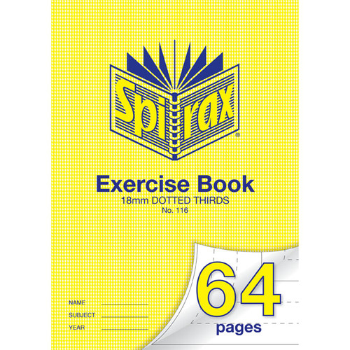 SPIRAX 116 EXERCISE BOOK A4 64PG 18MM DOTTED THIRDS 70gsm
