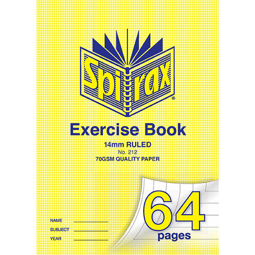 SPIRAX 212 EXERCISE BOOK A4 14MM 64PG 70GSM