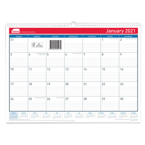 SASCO MONTHLY PLANNER 530 X 395MM SPIRAL BOUND (Pre-Order Now for 2027) ** ETA 22/10/2026 **