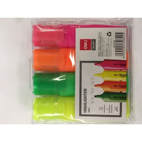 Deli S622 Highlighter Chisel Tip Wallet of 4