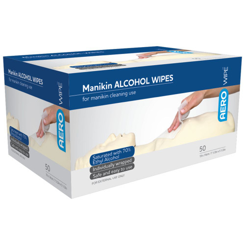 AEROWIPE 70% Ethyl Alcohol Manikin Wipe 19 x 14cm, Box of 50