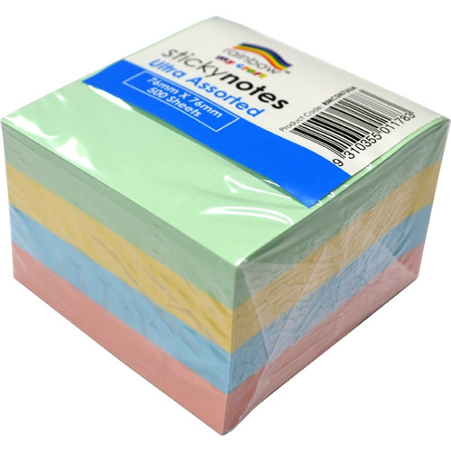 RAINBOW MY CRAFT STICK ON NOTES ULTRA (PASTEL) ASSORTED 76MM X 76MM 500 SHEETS