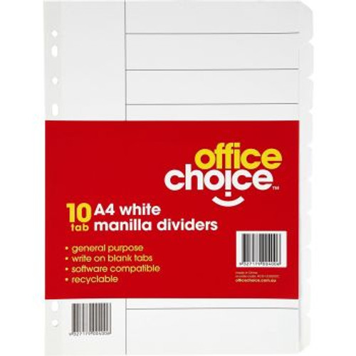 OFFICE CHOICE A4 DIVIDERS 10 tab Manilla White 123025OC *** While Stocks Last ***