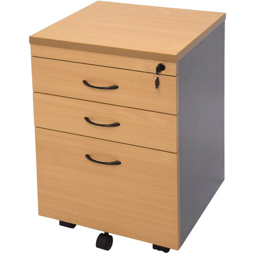 MOBILE PEDESTAL 2 STD DRAWERS 1 FILE BEECH / IRONSTONE