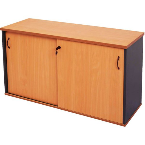 CREDENZA SLIDING DOOR LOCKABLE 1200(W) X 450(D) X 730(H) CHERRY / IRONSTONE