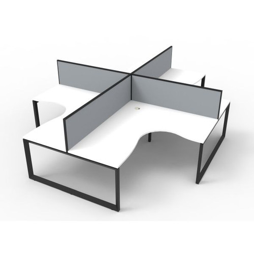 Deluxe Loop Corner Workstation 1800Wx1500Wx750D  White Top Black Quad Frame