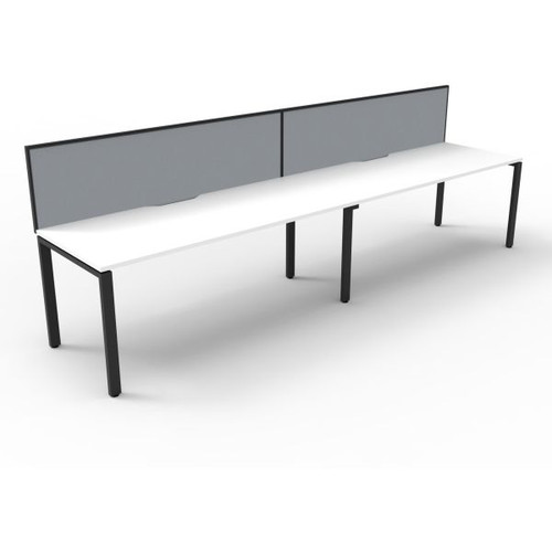 Deluxe Profile Workstation 2 Person With Screen 1500Wx750D White Top Black Single Frame