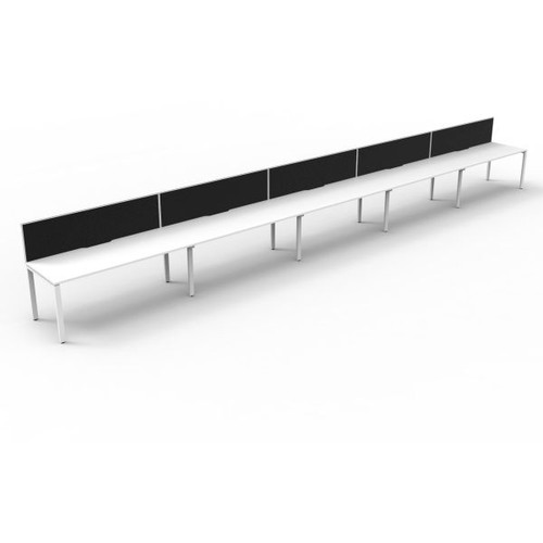Deluxe Profile Workstation 5 Person With Screen 1500Wx750D White Top White Single Frame