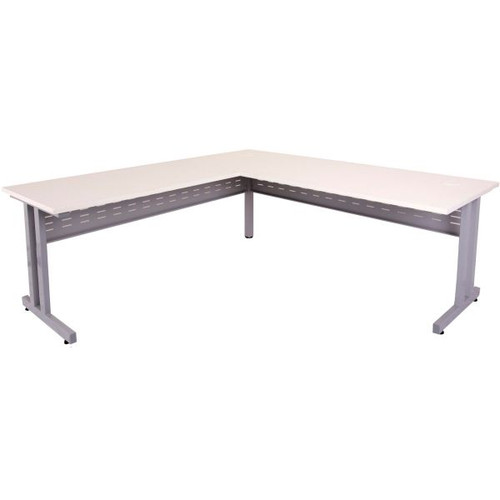 C Leg Desk With Return Desk 1800Wx700D Return 1100Wx600D White Top Silver Steel Frame