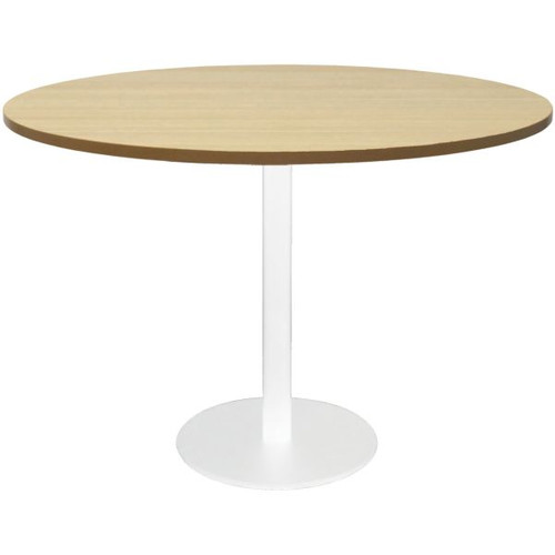 Rapidline Round Meeting Table 1200mm Diam Top Natural Oak White Satin