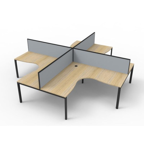 Deluxe Profile Corner Workstation 1500Wx1500Wx750D Oak Top Black Quad Frame