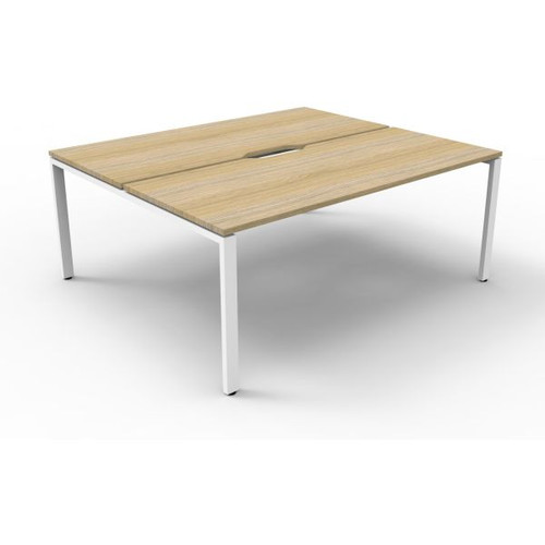 Deluxe Profile Workstation 2 Person No Screen 1800Wx750D Oak Top White Double Frame