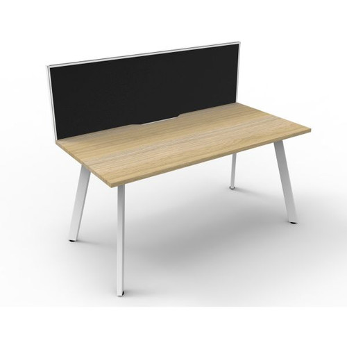 Eternity Straight Desk With Screen 1500Wx750D Oak Top White Single Frame