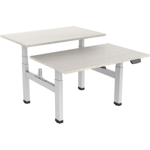 Ergovida Sit-Stand Desk Back to Back Electric White Frame 1800x750mm Lightwood Top White