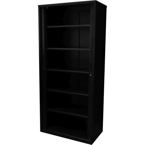 Go Steel Tambour Door Storage Cupboard Includes 5 Shelves 1981Hx1200Wx473mmD Black