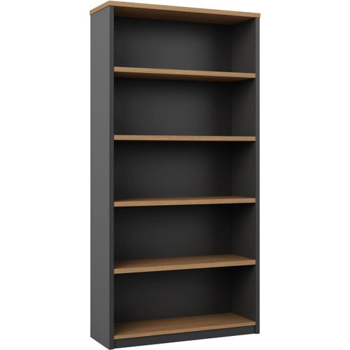 OM Premiere Storage Bookcase 900W x 320D x 1800mmH Regal Walnut and Charcoal