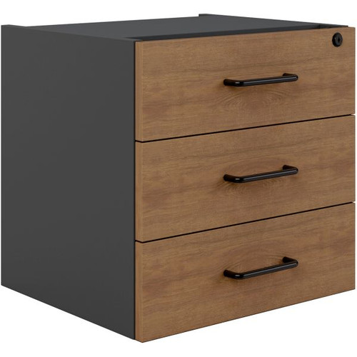 OM Premiere 3 Drawer Fixed Pedestal 464W x 400D x 450mmH Regal Walnut and Charcoal