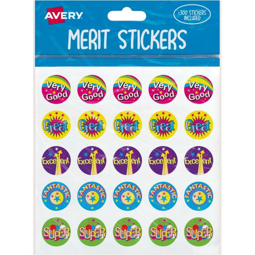 Avery Merit Stickers 300 Labels Caption 1 Assorted