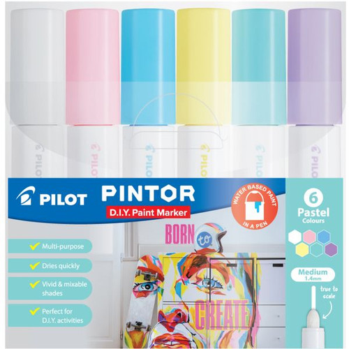 Pilot Pintor Paint Marker Medium 1.4mm Pastel Colours, Assorted Wallet of 6