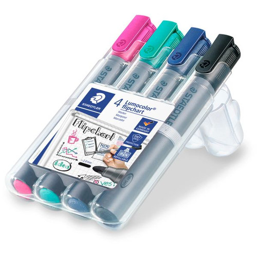 Staedtler 356 Lumocolor Flipchart Marker - Wallet of 4 Assorted Colours