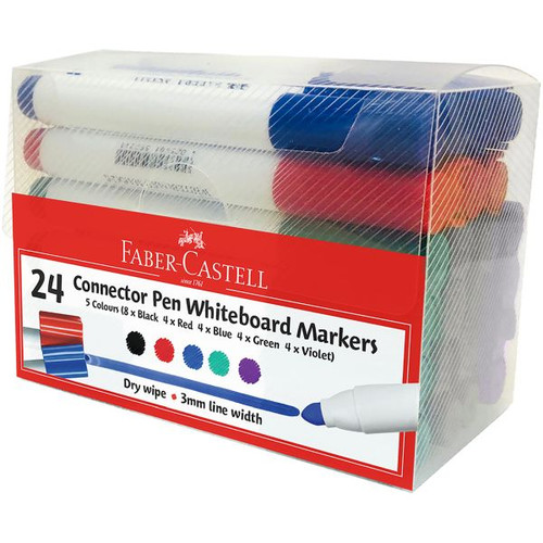 Faber-Castell Connector Whiteboard Markers, Assorted Pack of 24 (inc. 5 Colours)